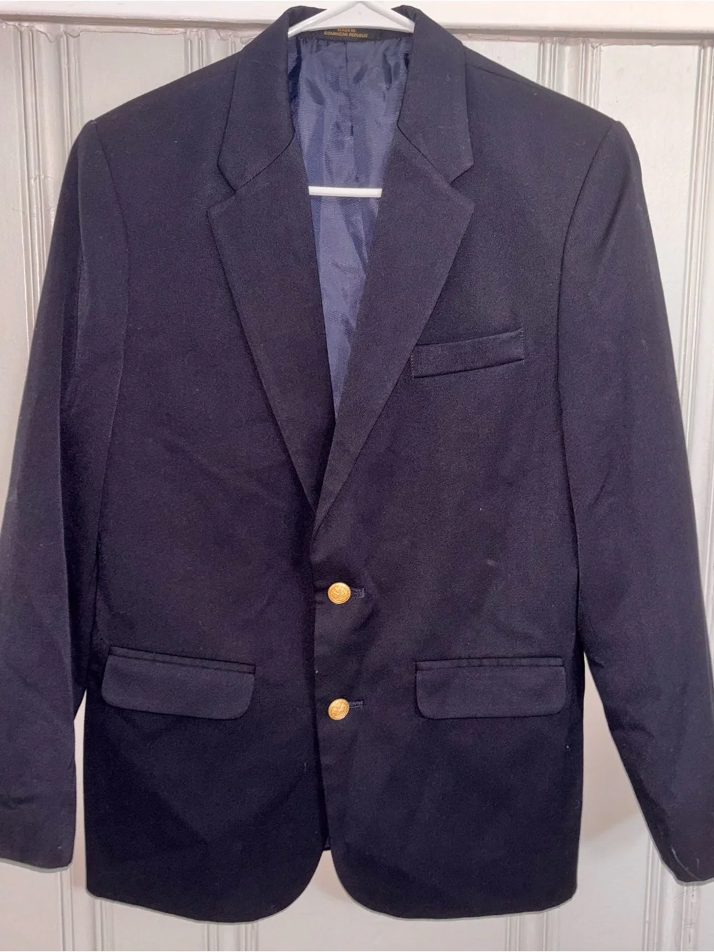 Navy blue classic two gold button blazer sportcoat boy 16R preppy coastal church